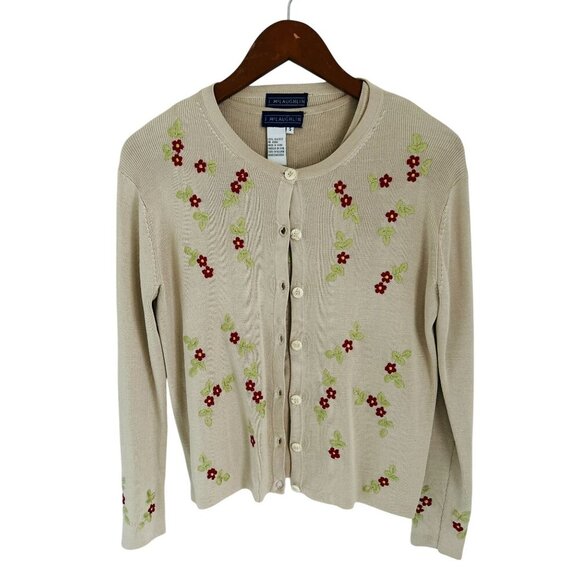 J McLaughlin 100% Silk Beige Twinset With Floral Embroidery & Keyhole Detail - Picture 3 of 13